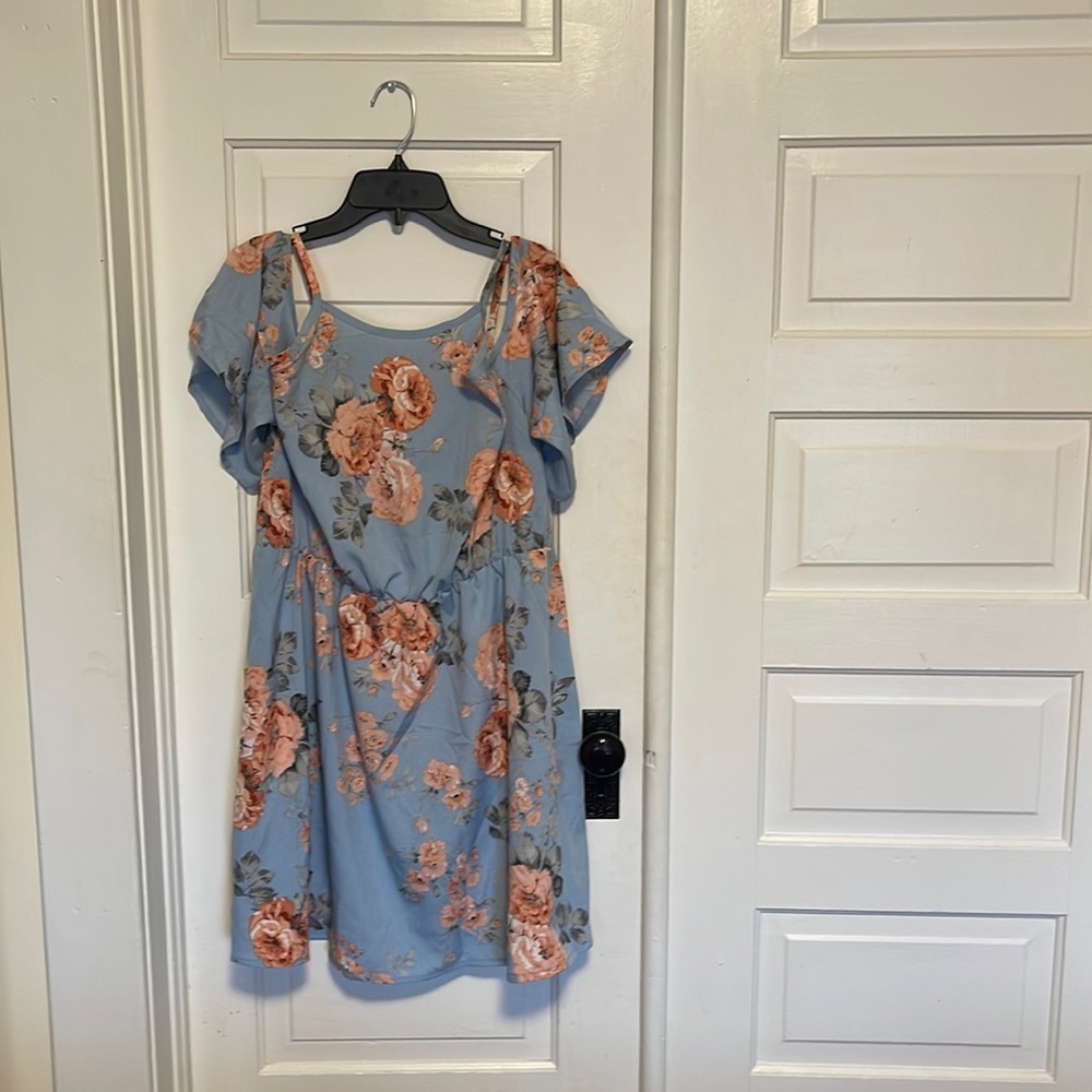 Blue floral off the shoulders dress